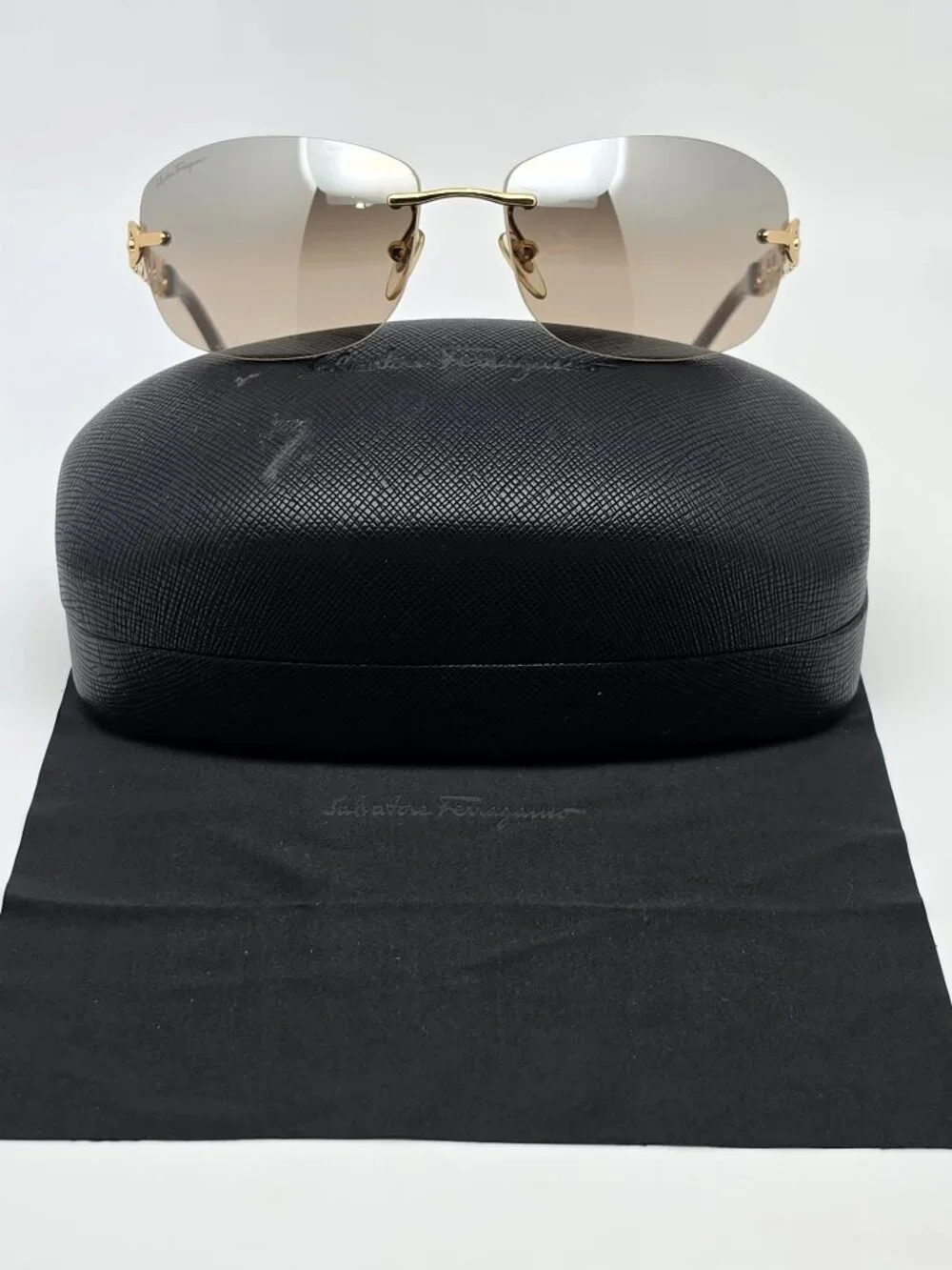 Salvatore Ferragamo 1055 Gold Gancini Frame Gold Mirror Rimless Sunglasses 61mm